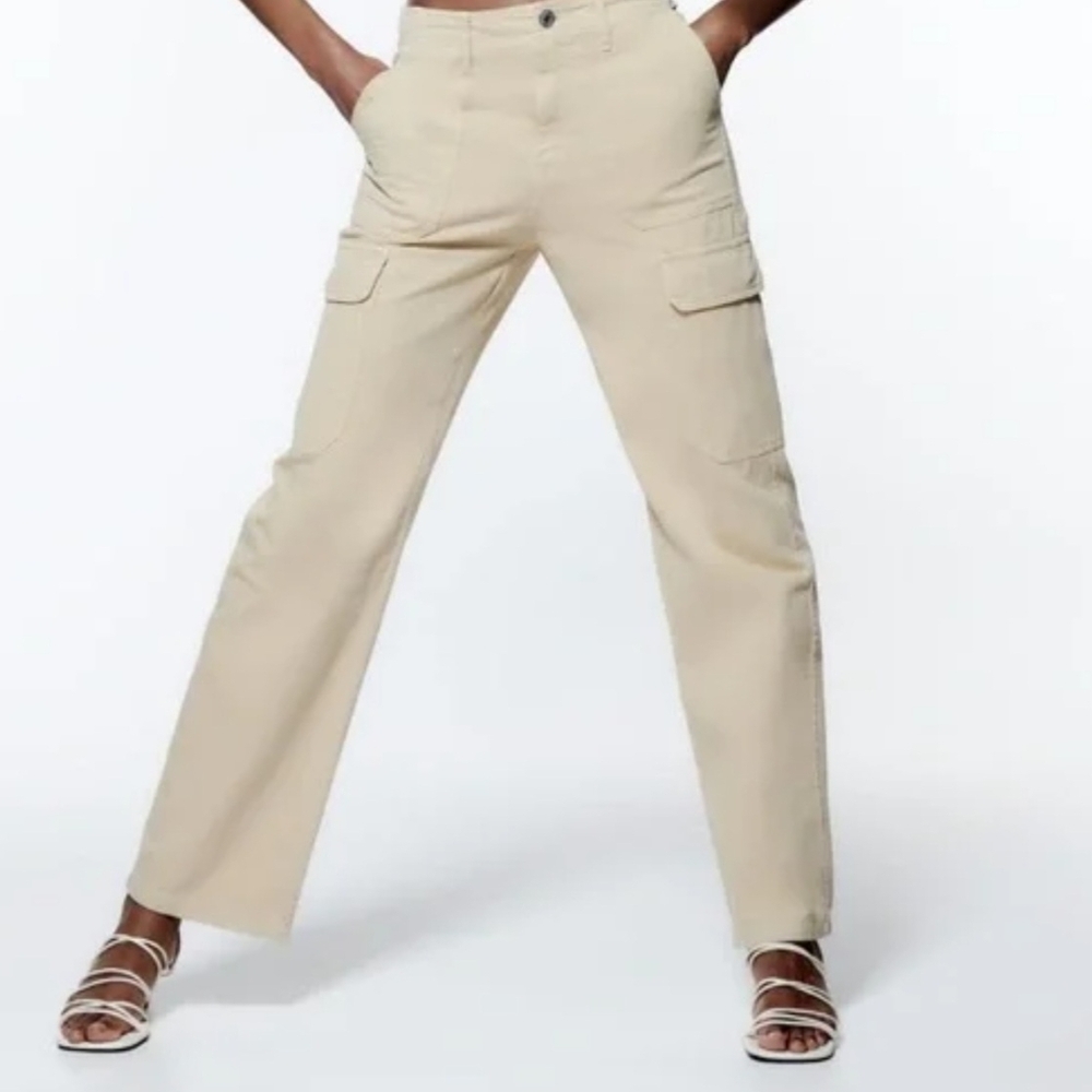 Zara Tan Straight Leg Cargo Pants